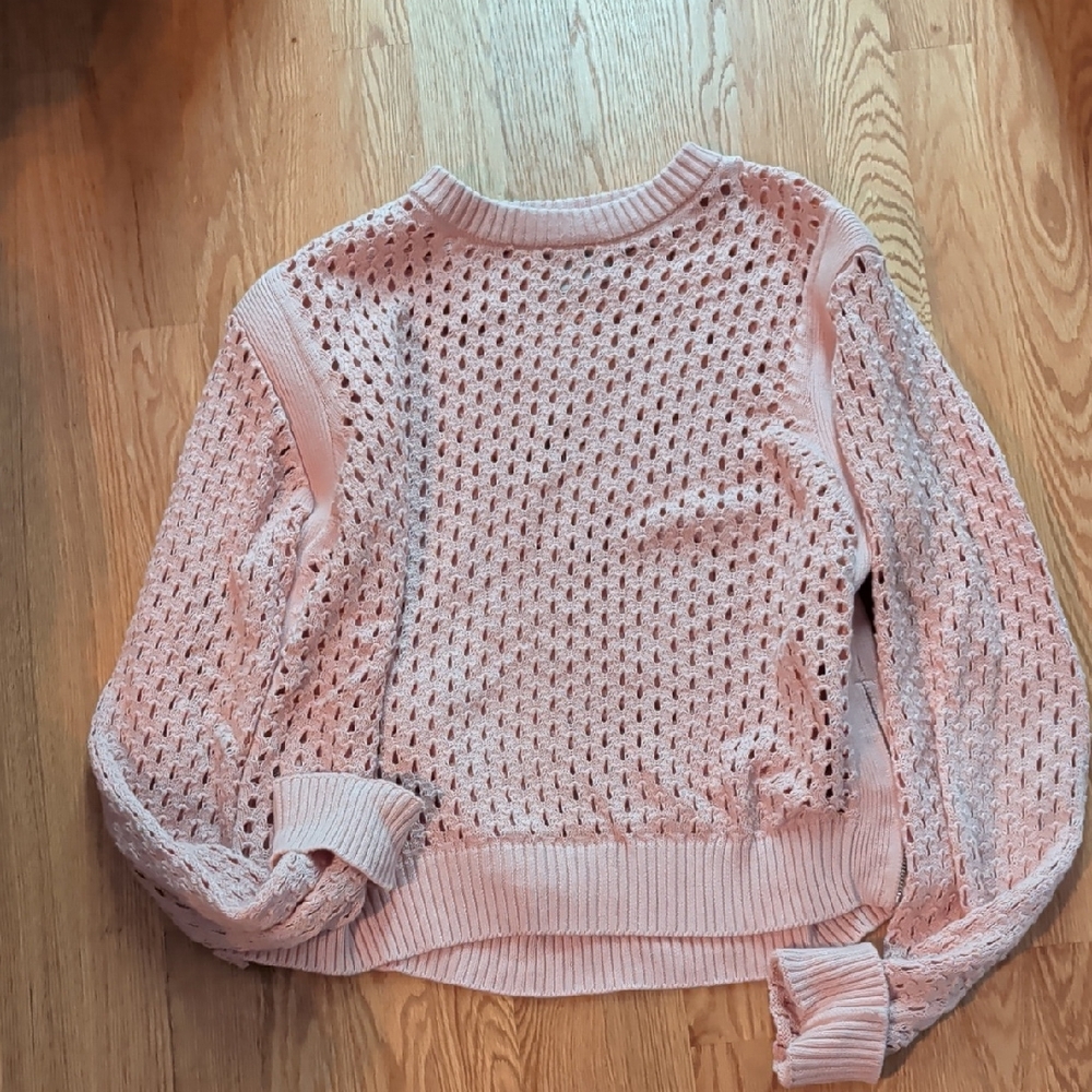 Varley Haines Open Knit Light Pink Crewneck Sweater